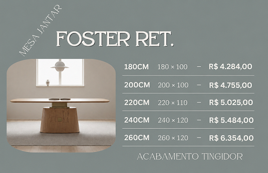 FOSTER RET. Desconto Exclusivo Coleção Mesa Jantar 8 - Imagem 1